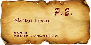Pétyi Ervin névjegykártya